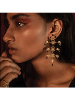 Dhwani Bansal - 22K Gold Plated Inka Chandeliers Earrings With Black Onyx For Women