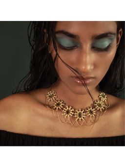 Dhwani Bansal - 22K Gold Plated Adjustable Pina Necklace With Green Topaz For Women