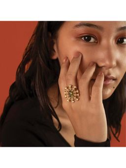Dhwani Bansal - 22K Gold Plated Adjustable Pina Ring With Green Topaz For Women