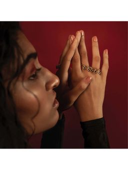 Dhwani Bansal - 22K Gold Plated Adjustable Kandi Double Ring With Black Onyx For Women