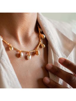Dhwani Bansal - 22K Gold Plated Adjustable Asara Necklace With Baroque Pearl For Women