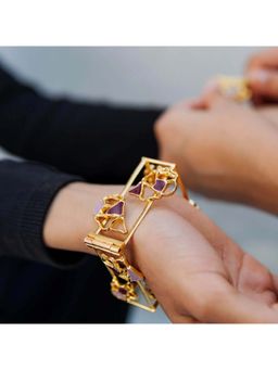 Dhwani Bansal - 22K Gold Plated Miva Square Bracelet With Purple Enamel For Women