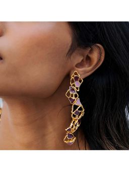 Dhwani Bansal - 22K Gold Plated Gaia Drop Earrings With Purple Enamel For Women
