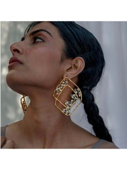 Dhwani Bansal - 22K Gold Plated Laza Hoop Earrings With Blue-White Enamel For Women