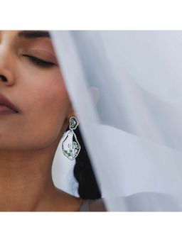 Dhwani Bansal - White Rhodium Terra Drop Earrings With Pastel Blue-Green Enamel For Women