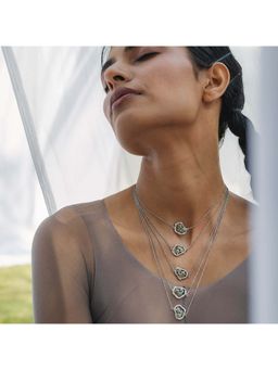 Dhwani Bansal - White Rhodium Terra Layered Adjustable Necklace With Pastel Green Enamel For Women