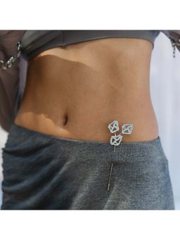 Dhwani Bansal - White Rhodium Fari Pocket Booch With Blue-Grey Enamel For Women