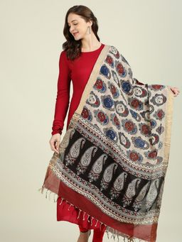Dupatta Bazaar - Womens Kalamkari Mangalgiri Cotton Bharatnatyam Beige & Multi-Color