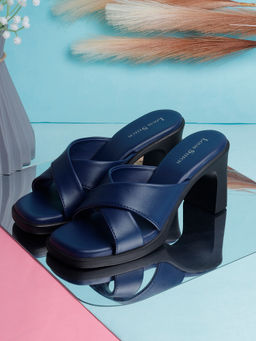 Louis Stitch - Women Cross Strap Block Navy Blue Lightweight Heels