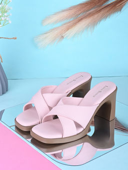 Louis Stitch - Women Cross Strap Block Pink Lightweight Heels