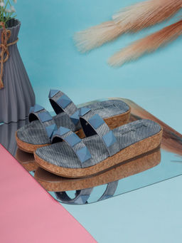 Louis Stitch - Women Two Strap Diamond Stone Blue Lightweight Sandals