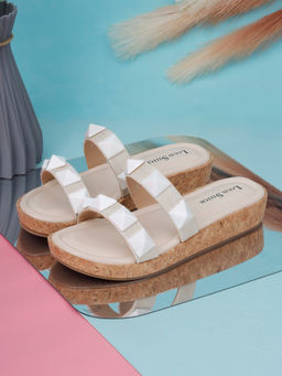 Louis Stitch - Women Two Strap Diamond Stone White Lightweight Sandals