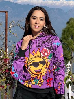 Tandul - Women Bright Purple Printed Hoodie