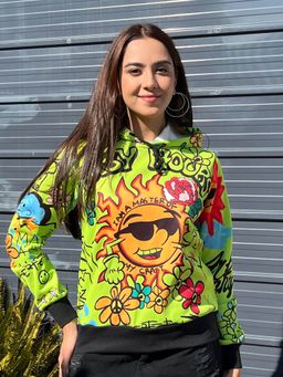 Tandul - Women Vibrant Green Printed Hoodie