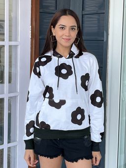Tandul - Women White Floral Printed Hoodie