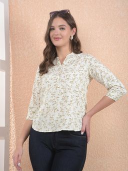 CRIMSOUNE CLUB - Women'S Floral Print Mandarin Neck Linen Top