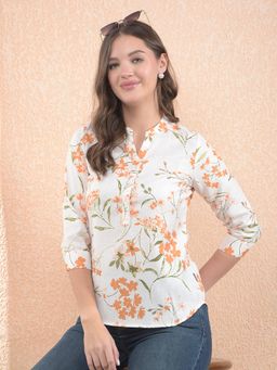 CRIMSOUNE CLUB - Women'S Floral Print Mandarin Neck Top
