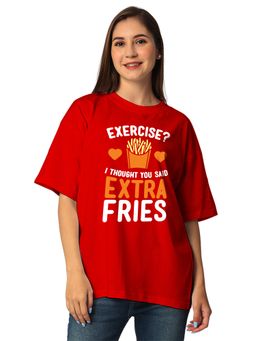 Status Mantra - Women's Red Round Neck Oversized T-Shirt