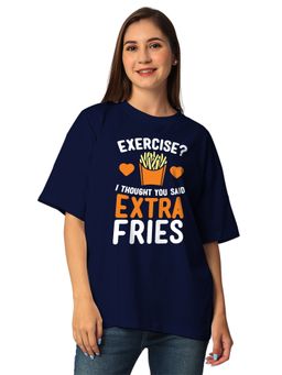 Status Mantra - Women's Navy Blue Round Neck Oversized T-Shirt