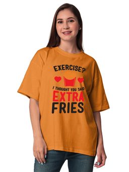 Status Mantra - Women's Mustard Round Neck Oversized T-Shirt