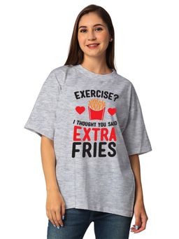 Status Mantra - Women's Grey Round Neck Oversized T-Shirt