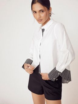 The Label Life - White Striped Flared Back Shirt