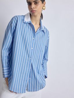 The Label Life - Sky Striped Double Collar Shirt