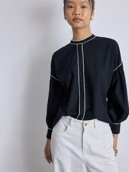 The Label Life - Navy and White Balloon Sleeve Shirt