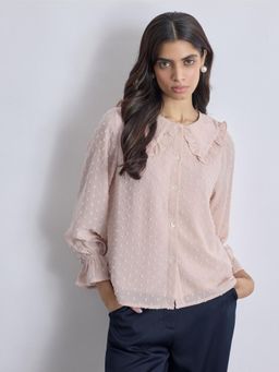 The Label Life - Blush Dobby Ruffled Collar Shirt