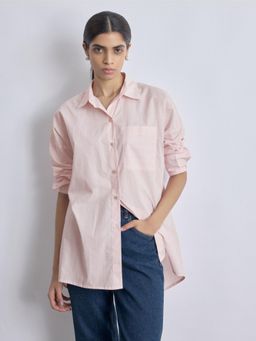 The Label Life - Blush Striped Back Overlap Shirt