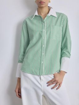 The Label Life - Green Striped Contrast Play Shirt
