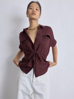 The Label Life - Merlot Drawstring Safari Shirt