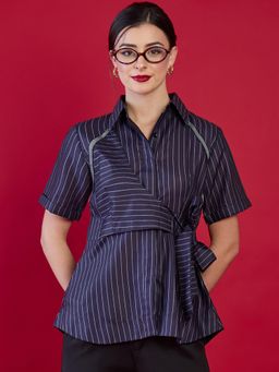 Uptownie - Pure Linen Waist Tie-Up Shirt