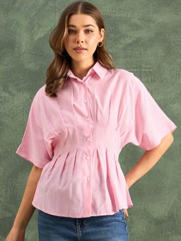 Uptownie - Drop Shoulder Pleated Pure Cotton Shirt