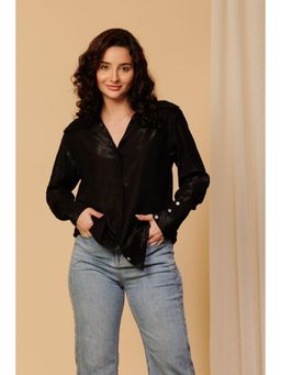 Urban Sundari - Women Black Embellished Casual Shimmer Shirt
