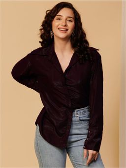 Urban Sundari - Women Brown Embellished Casual Shimmer Shirt