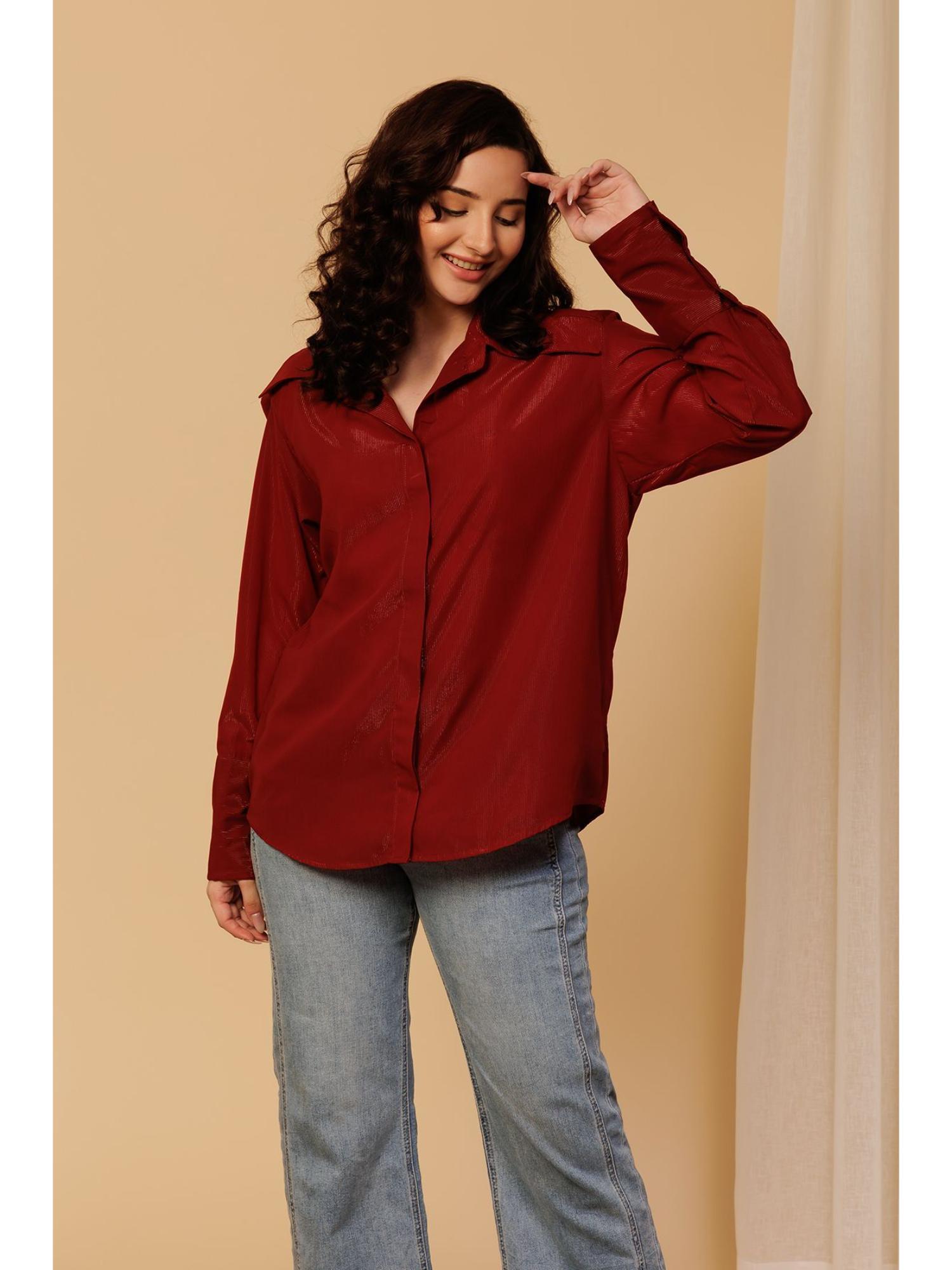 urban sundari Women Maroon Embellished Casual Shimmer Shirt-picture-15