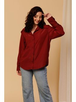 Urban Sundari - Women Maroon Embellished Casual Shimmer Shirt