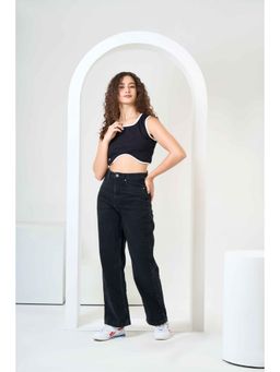 Urban Sundari - Rib Black Cotton Sleeveless Crop Top