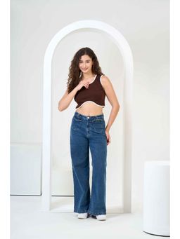 Urban Sundari - Rib Brown Cotton Sleeveless Crop Top