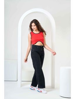 Urban Sundari - Rib Red Cotton Sleeveless Crop Top