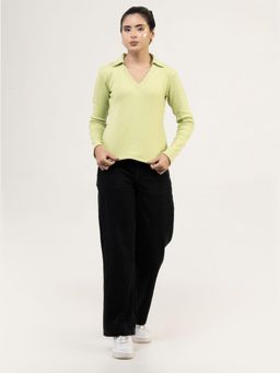 Urban Sundari - Rib Green Cotton Full Sleeve Top
