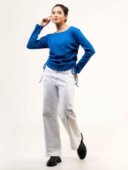 Urban Sundari - Women Blue Rib Cotton Full Sleeve Top