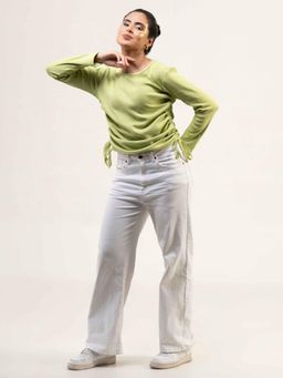 Urban Sundari - Women Green Rib Cotton Full Sleeve Top