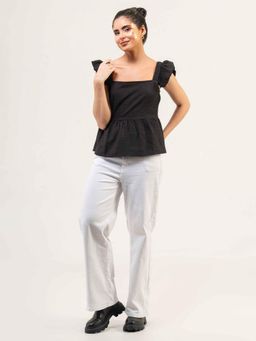 Urban Sundari - Women Black Cotton Bubble Peplum Top