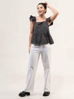 Urban Sundari - Women Grey Cotton Bubble Peplum Top