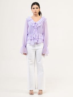 Urban Sundari - Women Lavender Fandi Bell Sleeves Peplum Top