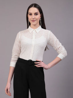 Style Quotient - Women Self White Lace Regular Shirt