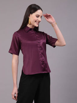 Style Quotient - Women Wine Satin Comfort Fit Shirt