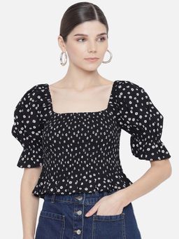 Trend Arrest - Black Ditsy Smoking Crop Top